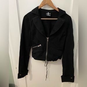Cropped Black Denim Lip Service Jacket
